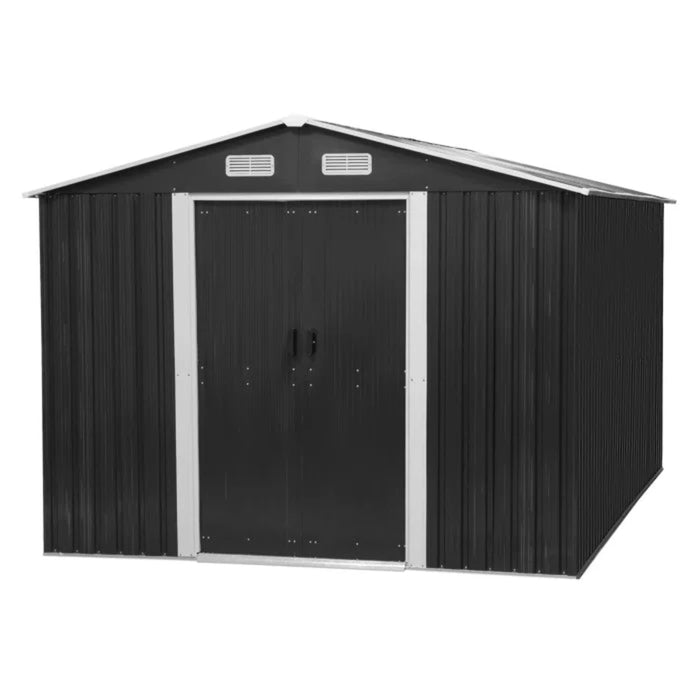 Jaxpety Charcoal Black Outdoor Metal Storage Shed, 8' x 12', with Sliding Doors for Backyard