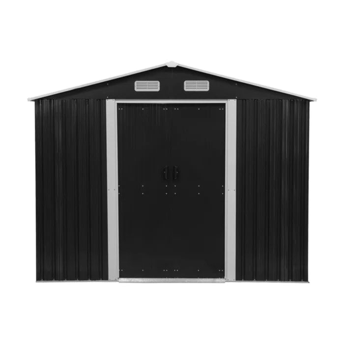 Jaxpety Charcoal Black Outdoor Metal Storage Shed, 8' x 12', with Sliding Doors for Backyard