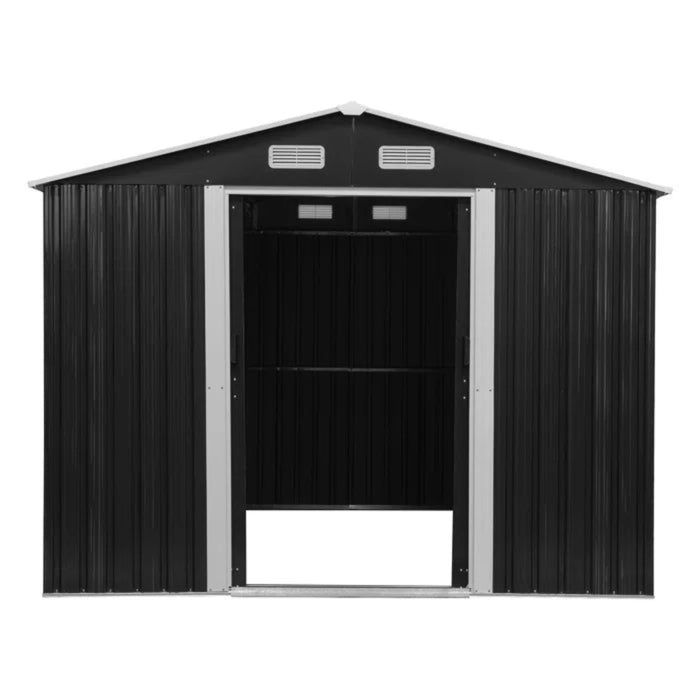 Jaxpety Charcoal Black Outdoor Metal Storage Shed, 8' x 12', with Sliding Doors for Backyard