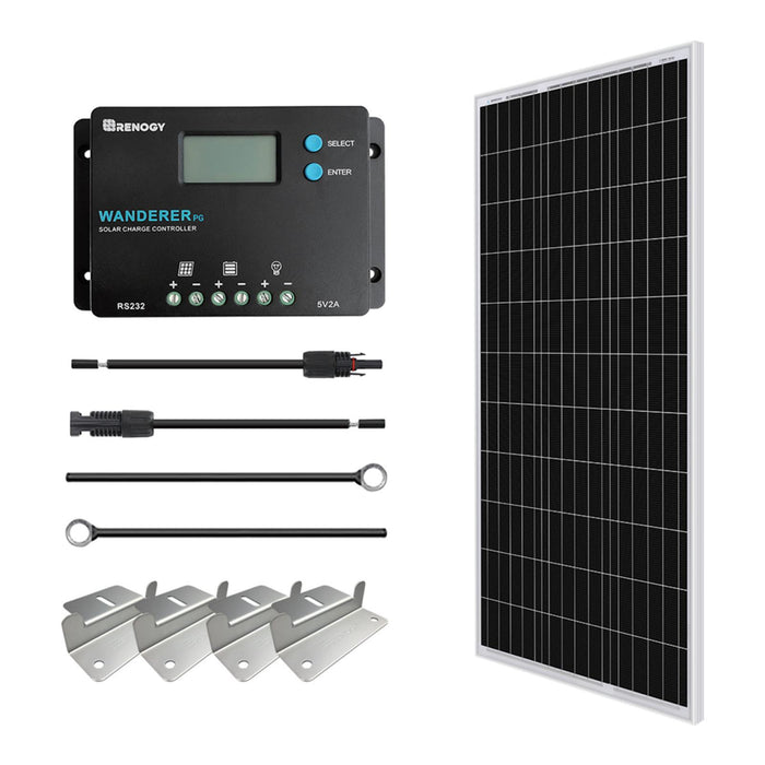 Renogy 100W 12V Monocrystalline Solar Starter Kit w/Wanderer 10A Charge Controller