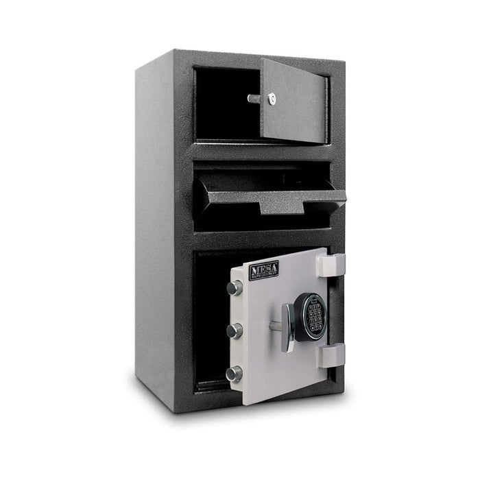 MESA 1.5 Cubic Foot Electronic Lock Depository Safe with Outer Locker - All Steel - Two-Tone Black & Grey