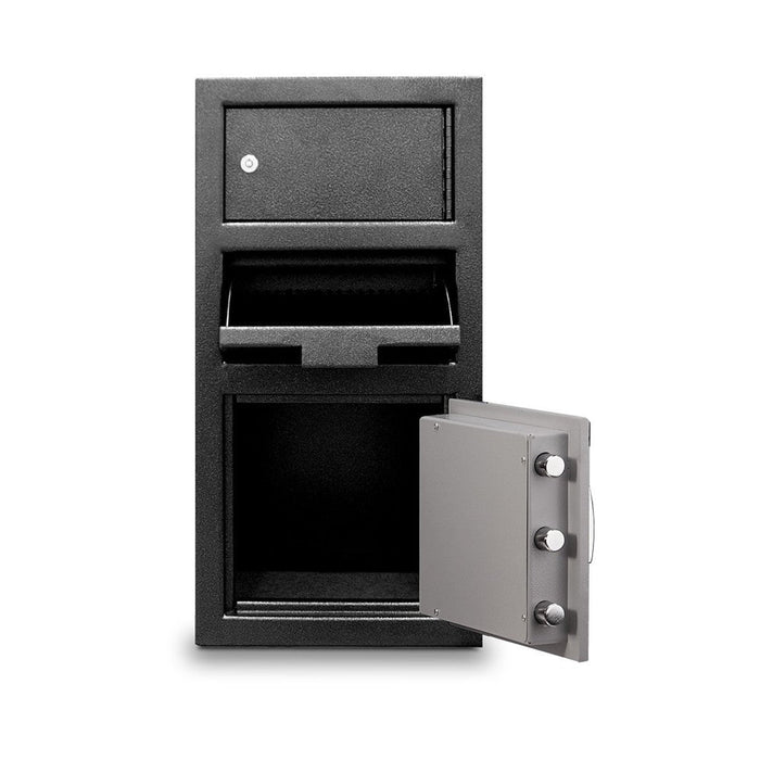 MESA 1.5 Cubic Foot Electronic Lock Depository Safe with Outer Locker - All Steel - Two-Tone Black & Grey