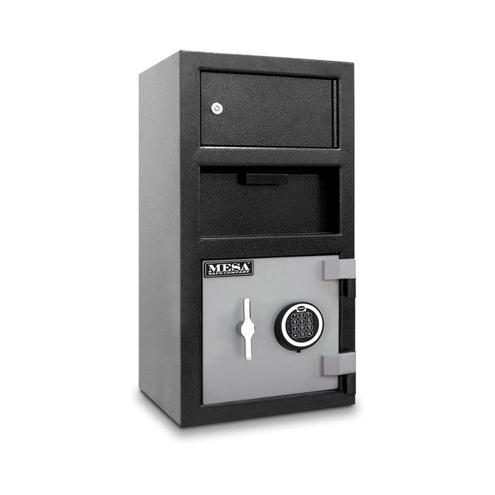 MESA 1.5 Cubic Foot Electronic Lock Depository Safe with Outer Locker - All Steel - Two-Tone Black & Grey