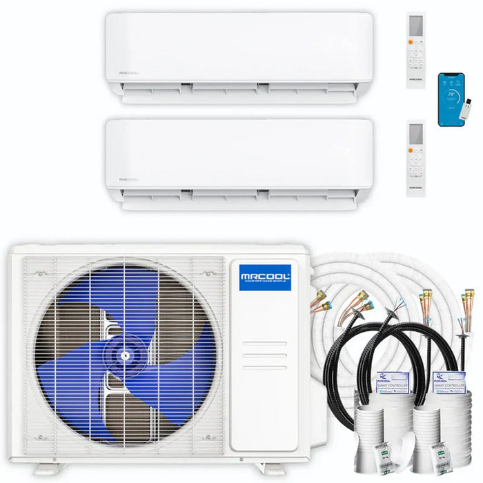 MRCOOL DIY Mini Split - 18,000 BTU 2 Zone Ductless Air Conditioner and Heat Pump with 25 ft. Install Kit, DIYM218HPW00C07