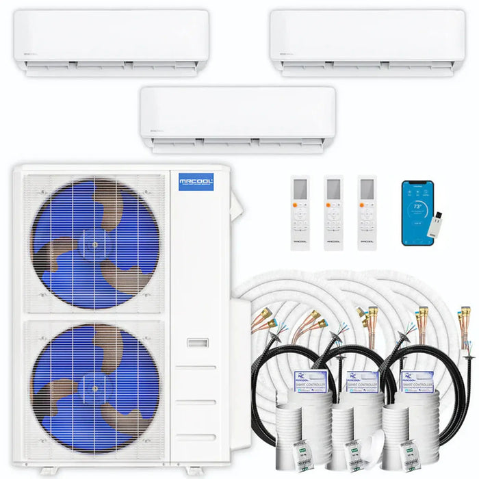 MRCOOL DIY Mini Split - 39,000 BTU 3 Zone Ductless Air Conditioner and Heat Pump with 35 ft. Install Kit, DIY348HP09121835