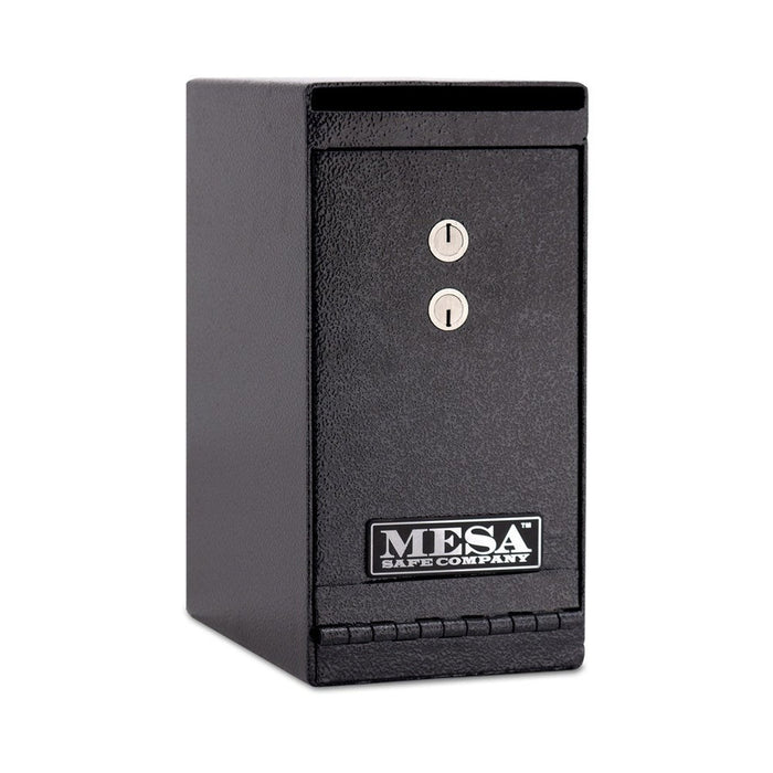 MESA 0.2 Cubic Foot Vertical Under Counter Depository - All Steel with Dual Key Lock - Black