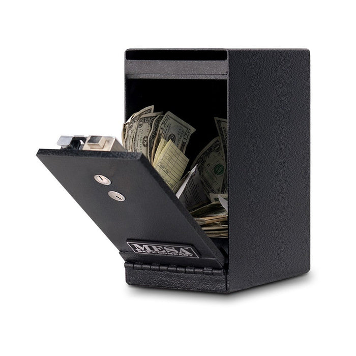 MESA 0.2 Cubic Foot Vertical Under Counter Depository - All Steel with Dual Key Lock - Black