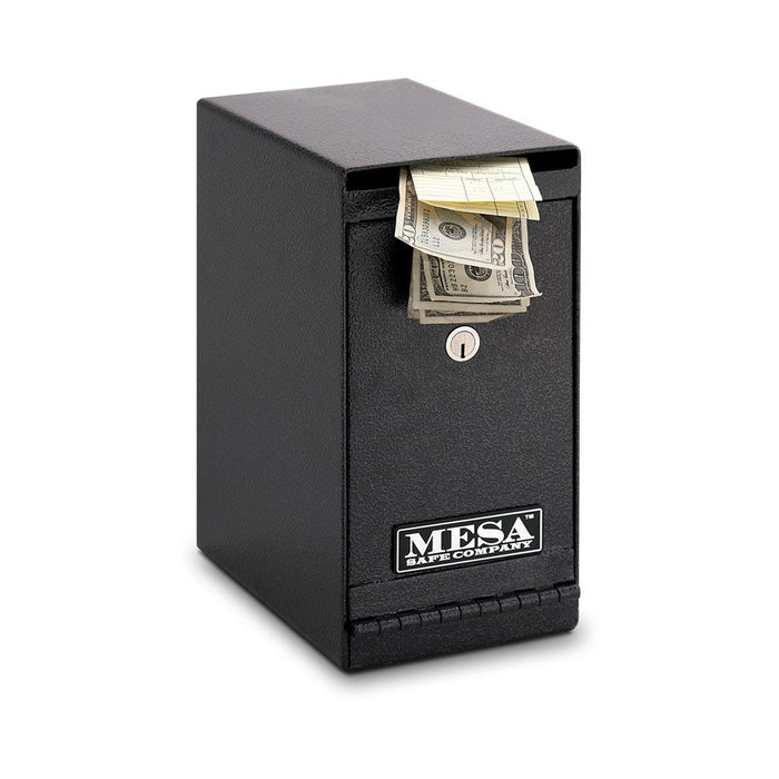 MESA 0.2 Cubic Foot Vertical Under Counter Depository - All Steel with Dual Key Lock - Black