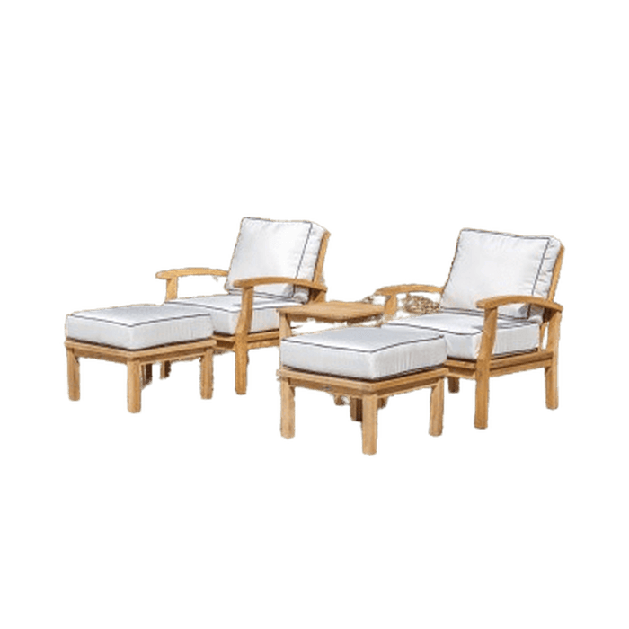 Tortuga Outdoor 5Pc Indonesian Teak Club Chair Set - 2 Club Chairs, 2 Ottomans, 1 Side Table - Sunbrella Canvas Natural