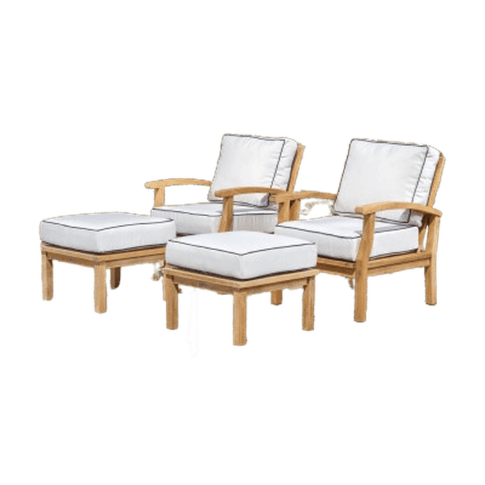 Tortuga Outdoor 4Pc Indonesian Teak Club Chair Set - 2 Club Chairs, 2 Ottomans - Sunbrella Canvas Natural