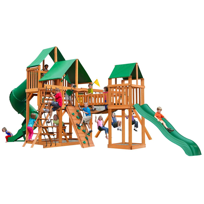 Gorilla Playsets Treasure Trove w/ Amber Posts and Deluxe Green Vinyl Canopy