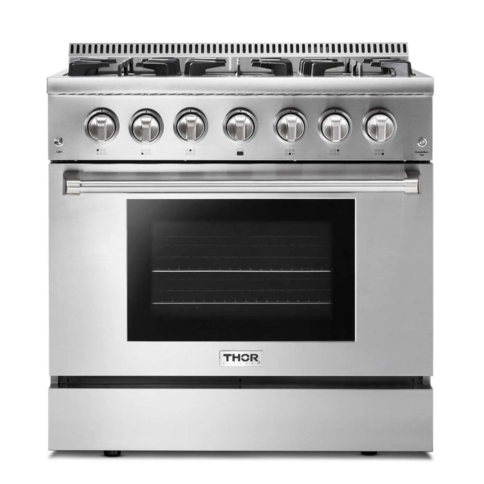 Thor Kitchen Package - 36" Propane Dual Fuel Range, Dishwasher, Refrigerator, AP-HRD3606ULP-2