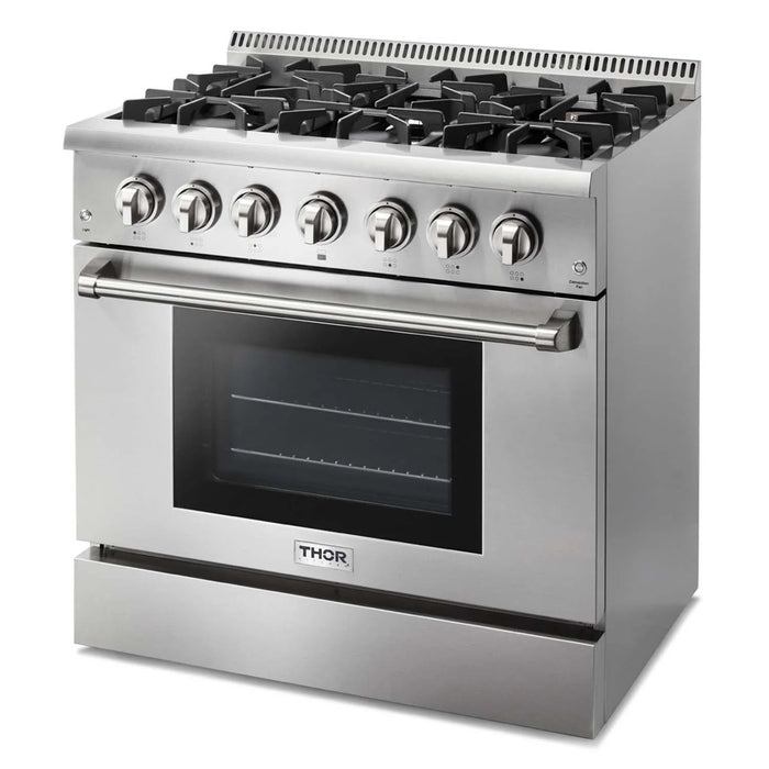 Thor Kitchen Package - 36" Dual Fuel Range & Range Hood Package, AP-HRD3606U