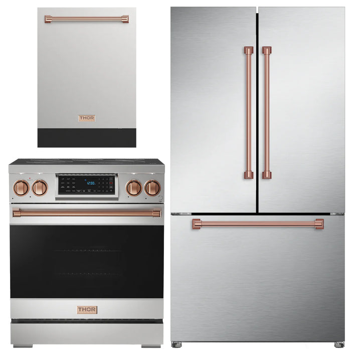 Gordon Ramsay by THOR Kitchen Package - 30" Electric Range, 36" Refrigerator with Ice Maker and Dishwasher in Stainless Steel with Rose Gold Accents, AP-RSE30-RSG-2
