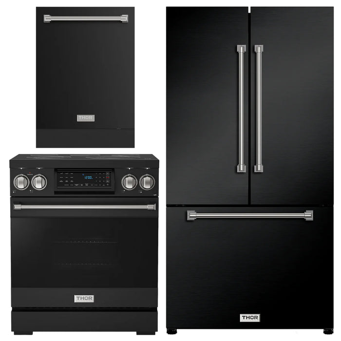 Gordon Ramsay by THOR Kitchen Package - 30" Electric Range, 36" Refrigerator with Ice Maker and Dishwasher in Black Matte with Stainless Steel Accents, AP-RSE30B-SS-2