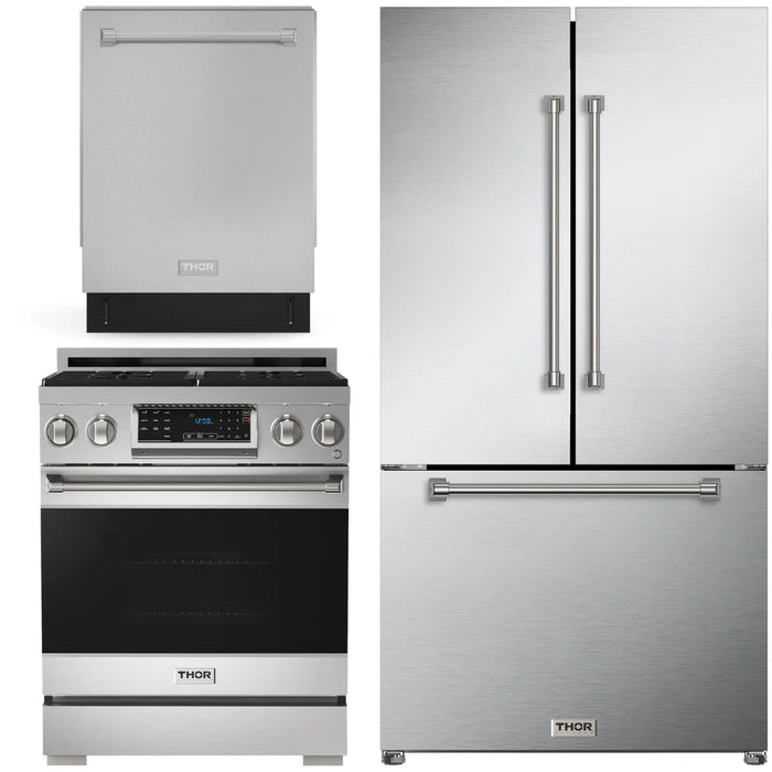 Gordon Ramsay by THOR Kitchen Package - 30" Gas Range, 36" Refrigerator with Ice Maker and Dishwasher in Stainless Steel, AP-RSG30-2