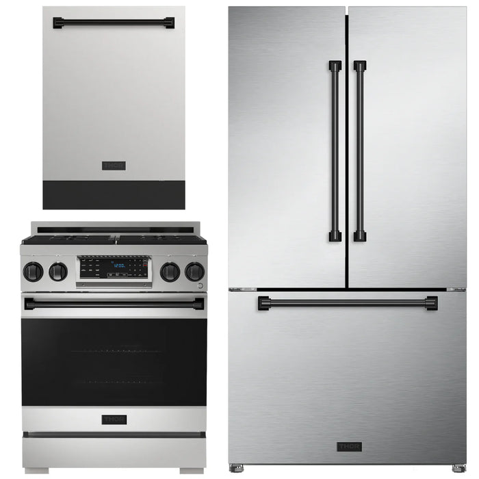 Gordon Ramsay by THOR Kitchen Package - 30" Gas Range, 36" Refrigerator with Ice Maker and Dishwasher in Stainless Steel with Black Accents, AP-RSG30-BLK-2