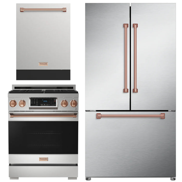 Gordon Ramsay by THOR Kitchen Package - 30" Gas Range, 36" Refrigerator with Ice Maker and Dishwasher in Stainless Steel with Rose Gold Accents, AP-RSG30-RSG-2