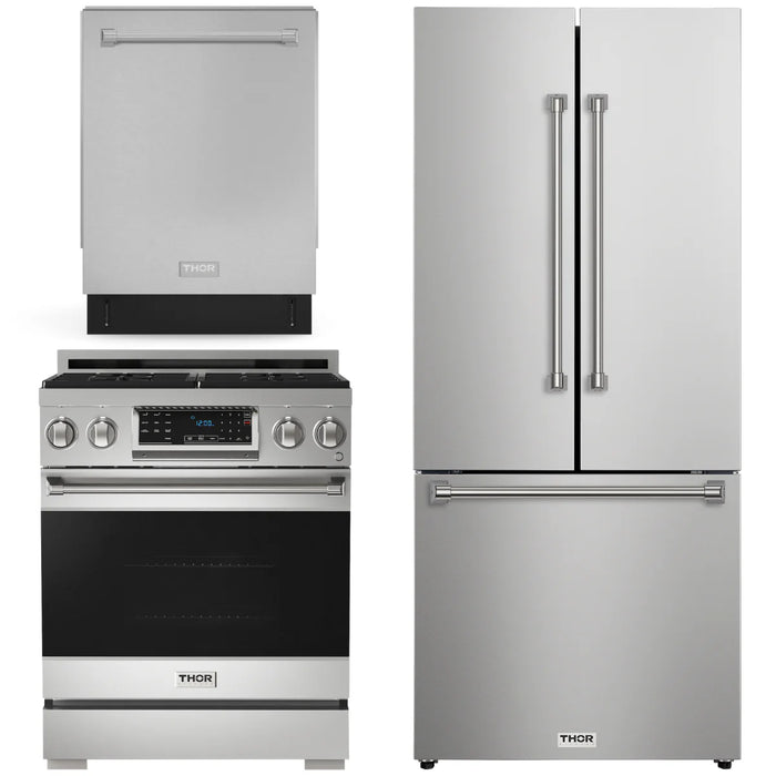 Gordon Ramsay by THOR Kitchen Package - 30" Gas Range, 30" Refrigerator with Ice Maker and Dishwasher in Stainless Steel, AP-RSG30LP-1