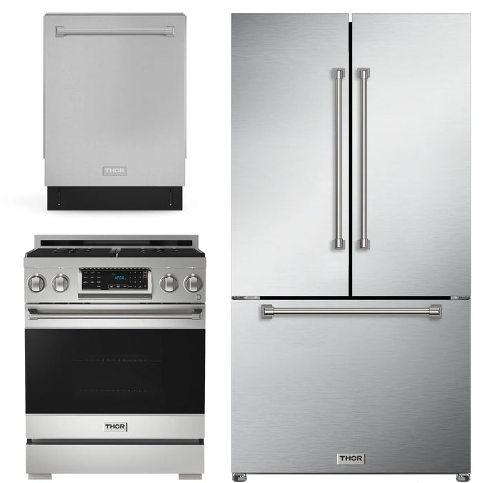 Gordon Ramsay by THOR Kitchen Package - 30" Gas Range, 36" Refrigerator with Ice Maker and Dishwasher in Stainless Steel, AP-RSG30LP-2