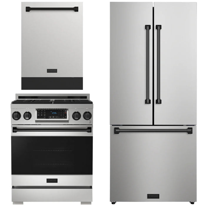 Gordon Ramsay by THOR Kitchen Package - 30" Gas Range, 30" Refrigerator with Ice Maker and Dishwasher in Stainless Steel with Black Accents, AP-RSG30LP-BLK-1