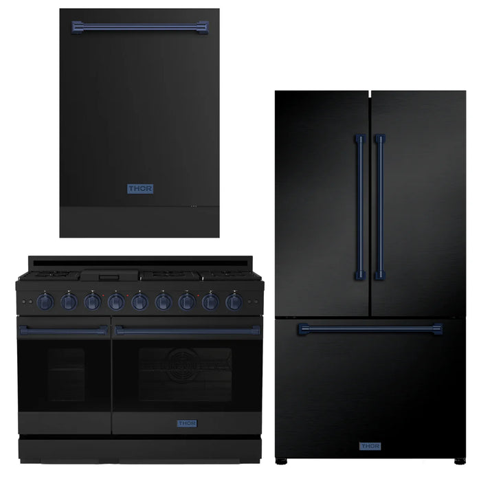 Gordon Ramsay by THOR Kitchen Package - 48" Gas Range, 36" Refrigerator with Ice Maker and Dishwasher in Black Matte with Navy Blue Accents, AP-RSG48EBLP-BLU-2
