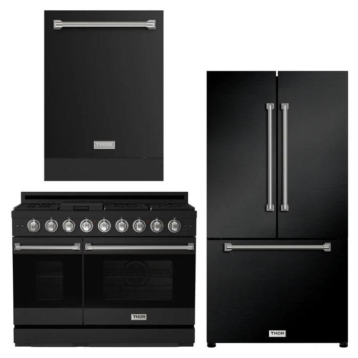 Gordon Ramsay by THOR Kitchen Package - 48" Gas Range, 36" Refrigerator with Ice Maker and Dishwasher in Black Matte with Stainless Steel Accents, AP-RSG48EBLP-SS-2