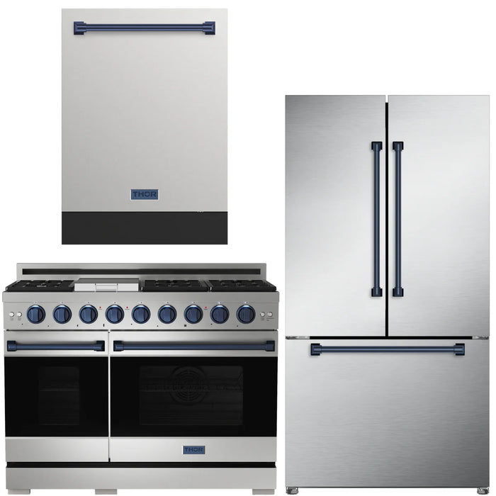 Gordon Ramsay by THOR Kitchen Package - 48" Gas Range, 36" Refrigerator with Ice Maker and Dishwasher in Stainless Steel with Navy Blue Accents, AP-RSG48ELP-BLU-2