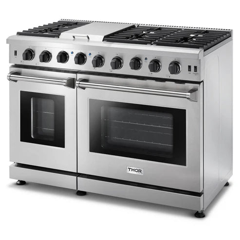 Thor Kitchen Package - 48" Gas Range, Range Hood, Refrigerator with Water and Ice Dispenser, Dishwasher, Wine Cooler, Microwave, AP-LRG4807U-W-10