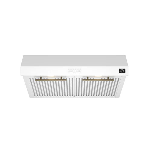 Forno Espresso Package - 30" Electric Range and Range Hood in White with Antique Brass Handles, FBDL-002-03US