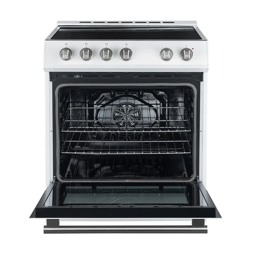 Forno Espresso Package - 30" Electric Range and Range Hood in White with Antique Brass Handles, FBDL-002-03US