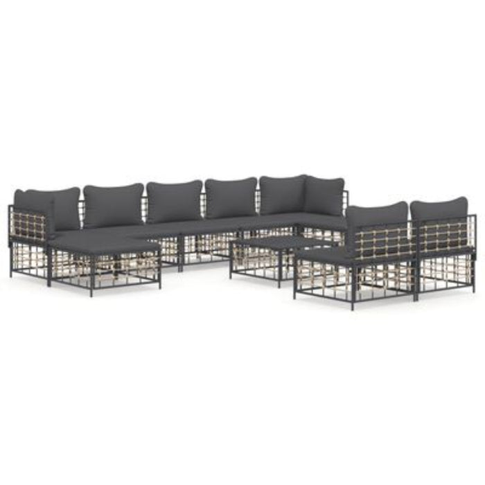 vidaXL 10-Piece Anthracite Poly Rattan Outdoor Lounge Set - Comfy & Stylish