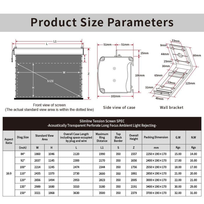 VIVIDSTORM ALR P Slimline Motorized Tension Obsidian Long Throw ALR Perforated Projector Screen