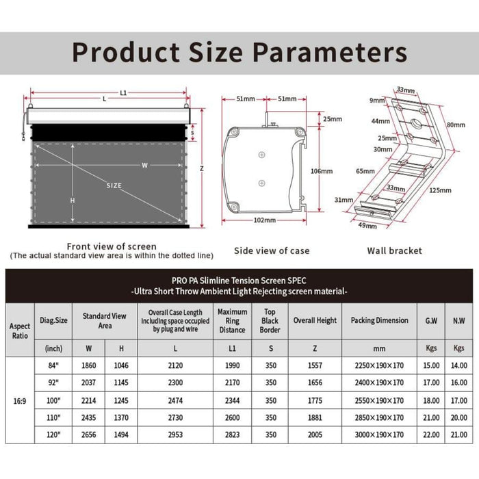 VIVIDSTORM PRO PA Slimline Motorized Tension UST ALR Projector Screen