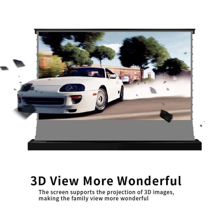 VIVIDSTORM S: 3D ALR Motorized Tension Floor Rising 3D Obsidian Long Throw ALR (High Gain) Projector Screen