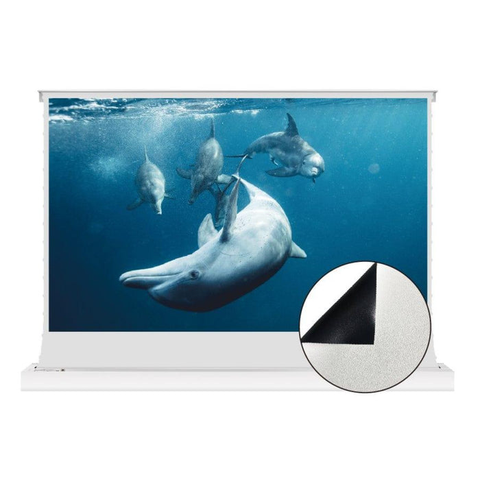 VIVIDSTORM S: Motorized Tension Floor Rising Projector Screen in White Cinema