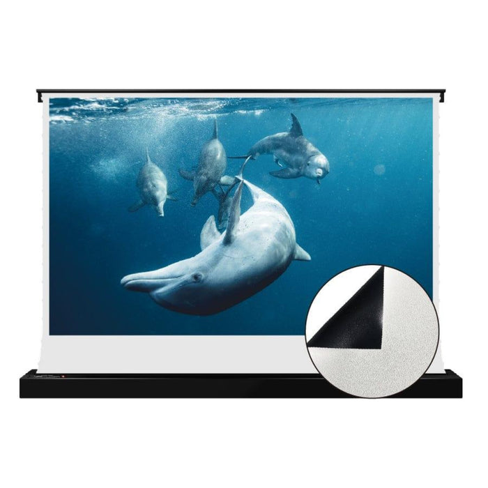 VIVIDSTORM S: Motorized Tension Floor Rising Projector Screen in White Cinema