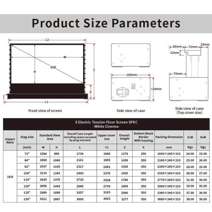 VIVIDSTORM S: Motorized Tension Floor Rising Projector Screen in White Cinema