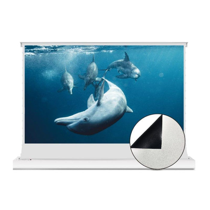 VIVIDSTORM S: Motorized Tension Floor Rising Projector Screen in White Cinema