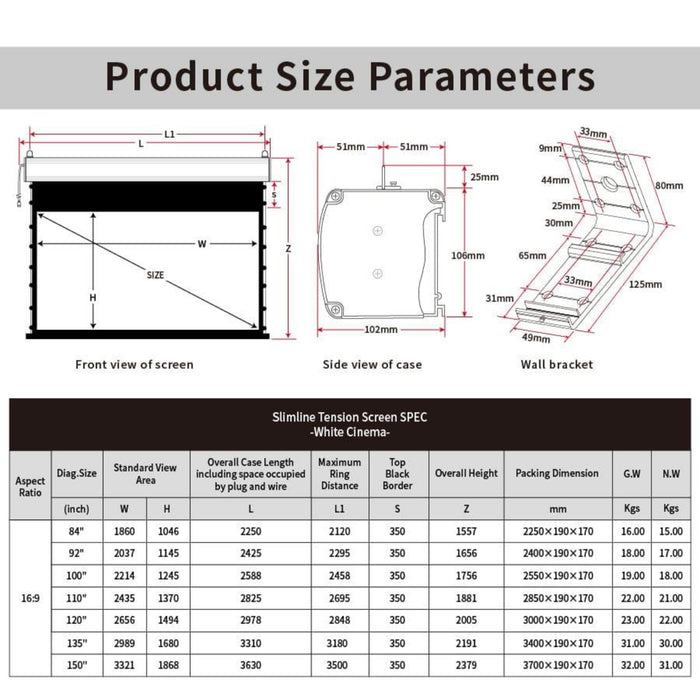 Cinema White Slimline Motorized Tension Projector Screen by VIVIDSTORM