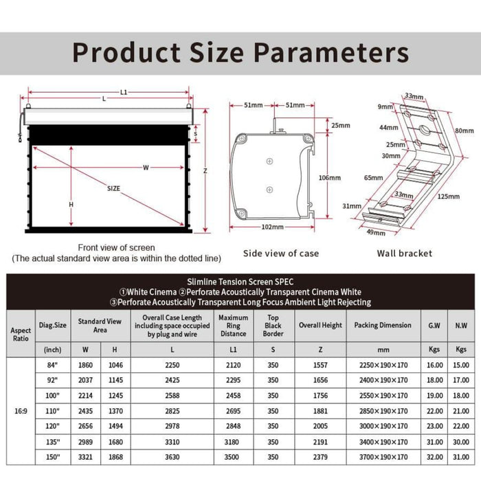 VIVIDSTORM Slimline Motorized Tension Projector Screen - Cinema White Perforated