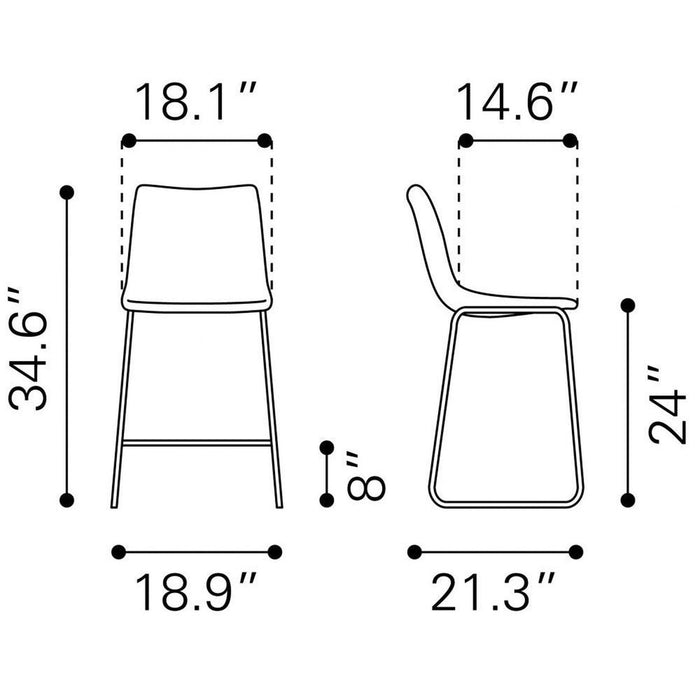 Zuo Smart Counter Chair Set - 2 Vintage Espresso Seats